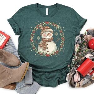 Love in Faith Green Snowman Graphic Shirt